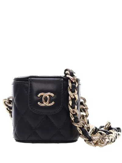 Pre-owned Chanel 2021 Mini Quilted Lambskin Resin Elegant Chain Tubular Vanity Case Crossbody Bag
