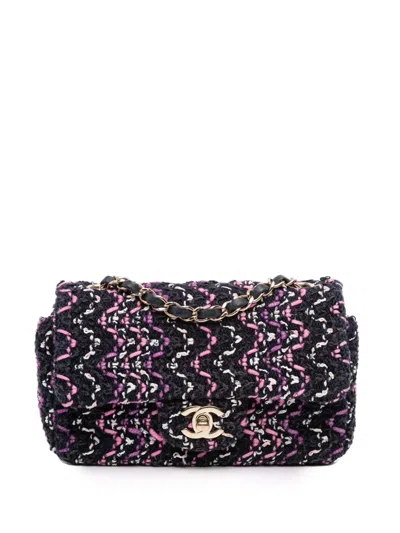 Pre-owned Chanel 2021 Mini Rectangular Classic Multicolor Cotton Stitched Single Flap Crossbody Bag In Purple