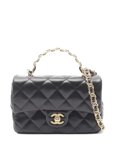 Pre-owned Chanel 2021 Mini Square Flap Shoulder Bag In Black
