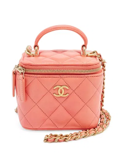 Pre-owned Chanel 2021 Mini Vanity Quilted Tote Bag In Orange