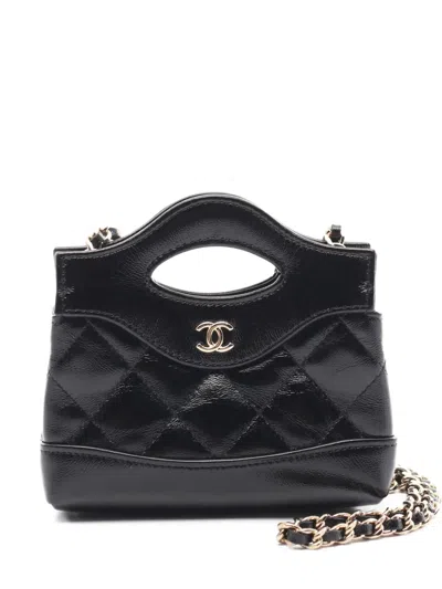 Pre-owned Chanel 2021 Nano 31 Two-way Handbag In Black