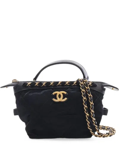Pre-owned Chanel 2021 Nylon Grosgrain Lifestyle Clutch With Chain Satchel In Black