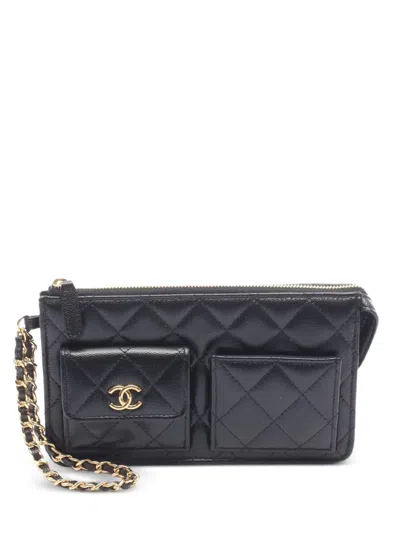 Pre-owned Chanel 2021 Polly Pocket Caviar-leather Clutch Mini Bag In Black
