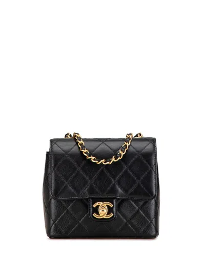 Pre-owned Chanel 2021-present Mini Square Classic Goatskin Retro Flap Crossbody Bag In Black