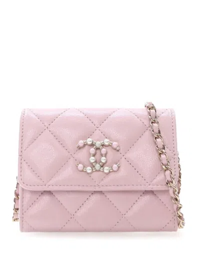 Pre-owned Chanel 2021 Quilted Caviar Coco Candy Card Holder On Chain Crossbody Bag