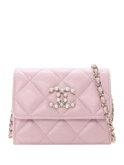 Pre-owned Chanel 2021 Quilted Caviar Coco Candy Card Holder On Chain Crossbody Bag
