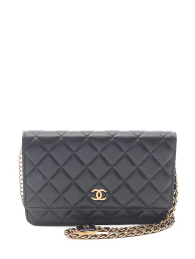 Pre-owned Chanel 2021 Quilted Chain Wallet In Black