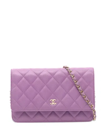 Pre-owned Chanel 2021 Quilted Chain Wallet In Purple