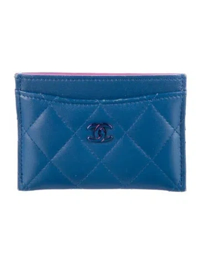 Pre-owned Chanel 2021 Quilted Interlocking Cc Logo Card Holder Card Holder In Blue