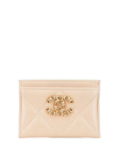 Pre-owned Chanel 2021 Quilted Lambskin 19 Card Holder In Brown