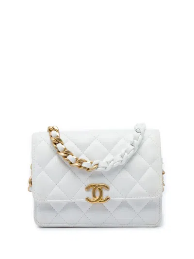 Pre-owned Chanel 2021 Quilted Lambskin Candy Chain Clutch With Chain Crossbody Bag In White