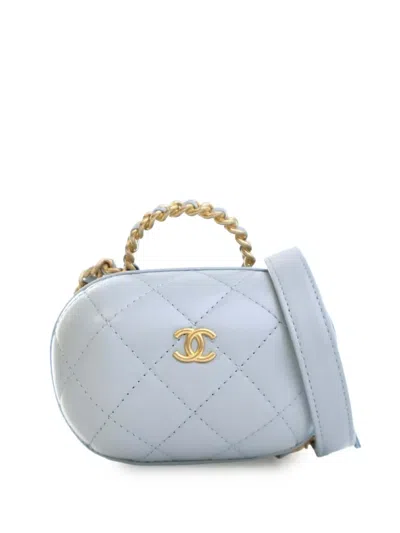 Pre-owned Chanel 2021 Quilted Lambskin Cc Bubble Vanity Case With Chain Satchel