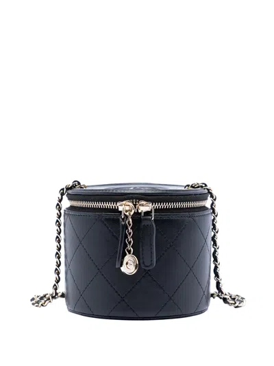 Pre-owned Chanel 2021 Quilted Lambskin Chain And Charm Case Vanity Bag In Black