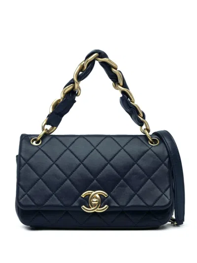Pre-owned Chanel 2021 Quilted Lambskin Chain Is More Flap Satchel In Blue