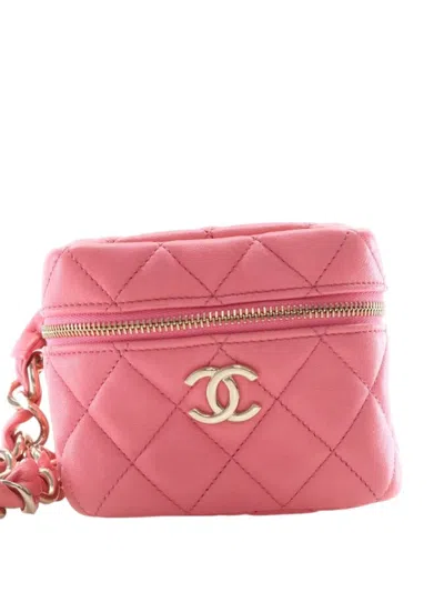 Pre-owned Chanel 2021 Quilted Lambskin Cube Chain Wristlet Case Vanity Bag In Pink