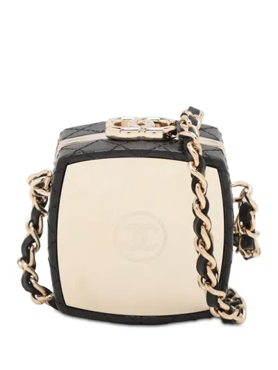 Pre-owned Chanel 2021 Quilted Lambskin Make-up Box Clutch With Chain Crossbody Bag In Black