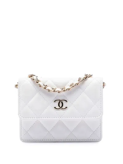 Pre-owned Chanel 2021 Quilted Lambskin My  Lady Card Holder On Chain Crossbody Bag In White