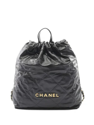 Pre-owned Chanel 2021 Quilted Leather Backpack In Black
