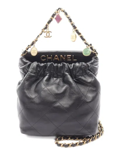Pre-owned Chanel 2021 Quilted Leather Two-way Handbag In Black