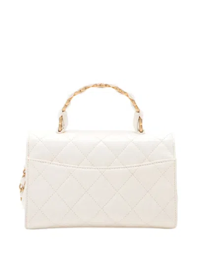 Pre-owned Chanel 2021 Quilted Quilted Lambskin Cc Links Top Handle Flap Satchel In White