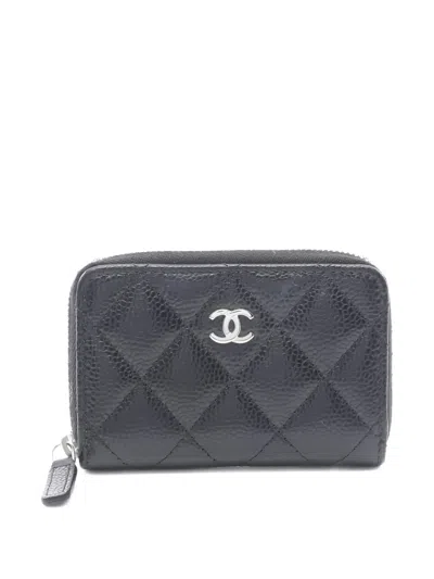 Pre-owned Chanel 2021 Quilted Zip-fastening Wallet In Black