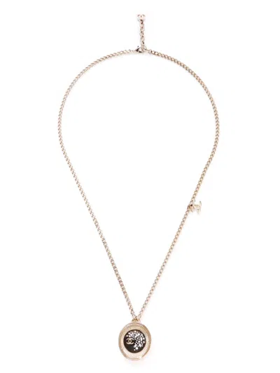 Pre-owned Chanel 2021 Rhinestone-embellished Oval Pendant Necklace In Silver