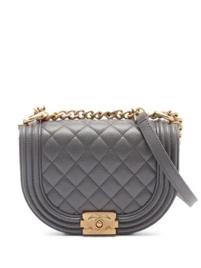 Pre-owned Chanel 2021's Round Boy Crossbody Bag In Grey