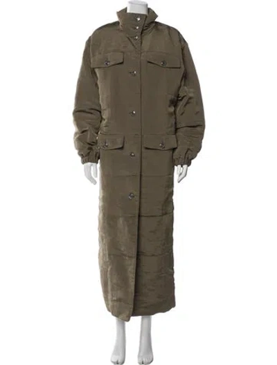 Pre-owned Chanel 2021 Silk Down Coat In Green
