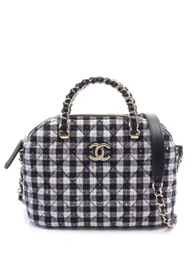 Pre-owned Chanel 2021 Small Checked Tweed Tote Bag In Black