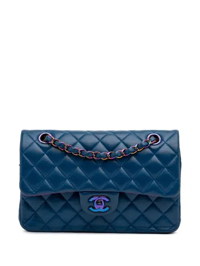 Pre-owned Chanel 2021 Small Classic Lambskin Rainbow Double Flap Shoulder Bag In Blue