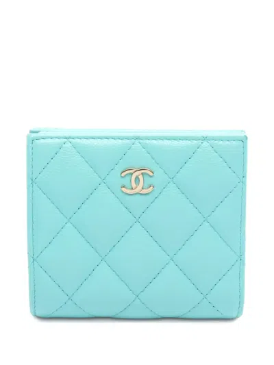 Pre-owned Chanel 2021 Small Classic Matelassé Bi-fold Wallet In Blue
