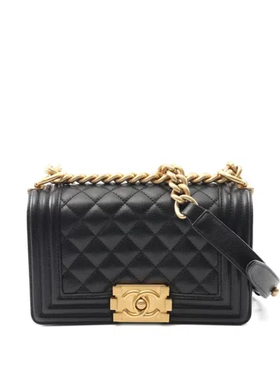 Pre-owned Chanel 2021 Small Le Boy Caviar-leather Satchel Bag In Black