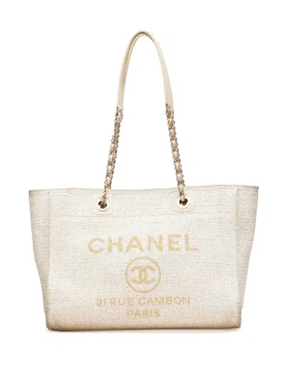 Pre-owned Chanel 2021 Small Lurex Boucle Deauville Tote Bag