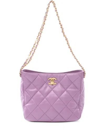 Pre-owned Chanel 2021 Small Matelassé Shoulder Bag In Purple
