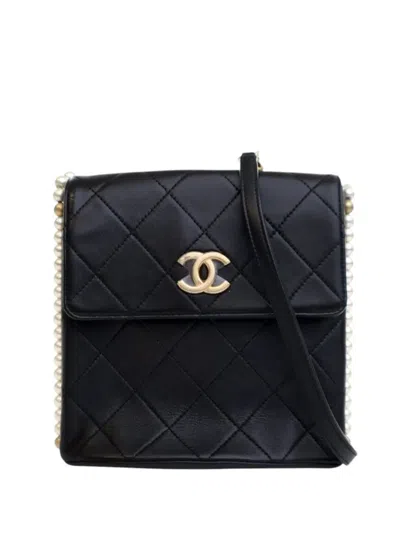 Pre-owned Chanel 2021 Small Quilted Calfskin About Pearls Hobo Crossbody Bag In Black