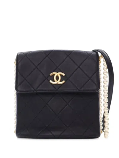 Pre-owned Chanel 2021 Small Quilted Calfskin About Pearls Hobo Crossbody Bag In Black