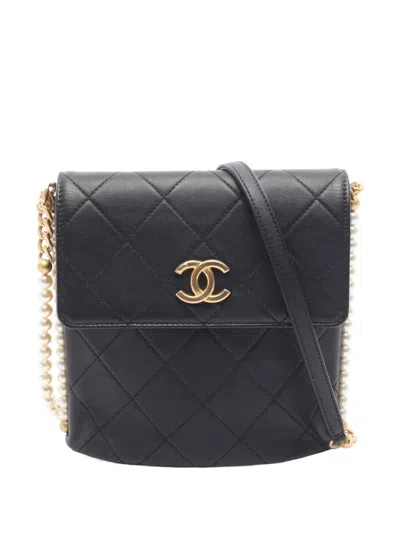 Pre-owned Chanel 2021 Small Quilted Calfskin About Pearls Hobo Crossbody Bag In Black
