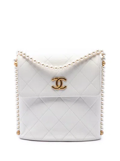 Pre-owned Chanel 2021 Small Quilted Calfskin About Pearls Hobo Crossbody Bag In White