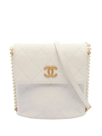 Pre-owned Chanel 2021 Small Quilted Calfskin About Pearls Hobo Crossbody Bag In White