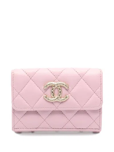 Pre-owned Chanel 2021 Small Quilted Flap Wallet In Pink