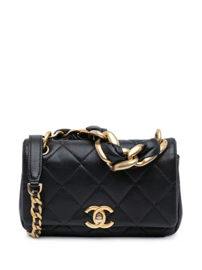 Pre-owned Chanel 2021 Small Quilted Lambskin Chain Is More Flap Satchel In Black