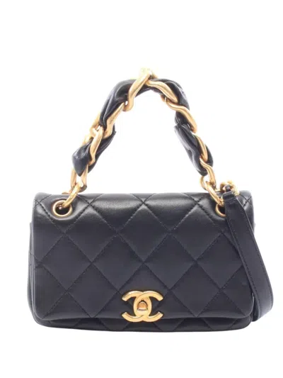 Pre-owned Chanel 2021 Small Quilted Lambskin Chain Is More Flap Satchel In Black