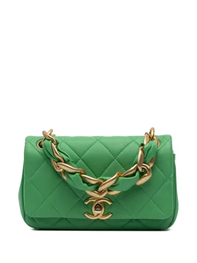 Pre-owned Chanel 2021 Small Quilted Lambskin Chain Is More Flap Satchel In Green