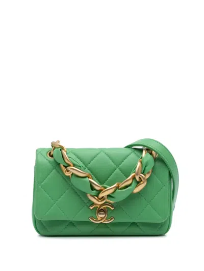 Pre-owned Chanel 2021 Small Quilted Lambskin Chain Is More Flap Satchel In Green