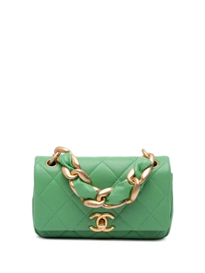Pre-owned Chanel 2021 Small Quilted Lambskin Chain Is More Flap Satchel In Green