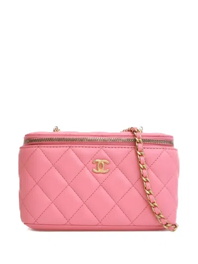 Pre-owned Chanel 2021 Small Quilted Lambskin Pearl Crush Vanity Case With Chain Crossbody Bag In Pink