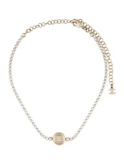 Pre-owned Chanel 2021 Strass Cc Choker Necklace, 18" In Multi