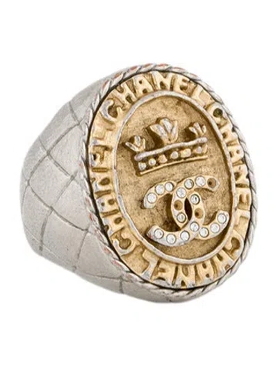 Pre-owned Chanel 2021 Strass Cc Crown Signet Ring In Multi