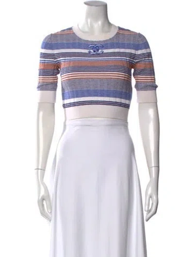 Pre-owned Chanel 2021 Striped Crop Top In Blue