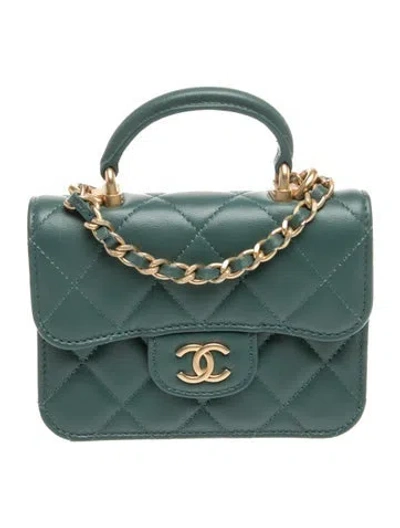 Pre-owned Chanel 2021 Top Handle Flap Coin Purse W/ Chain In Blue